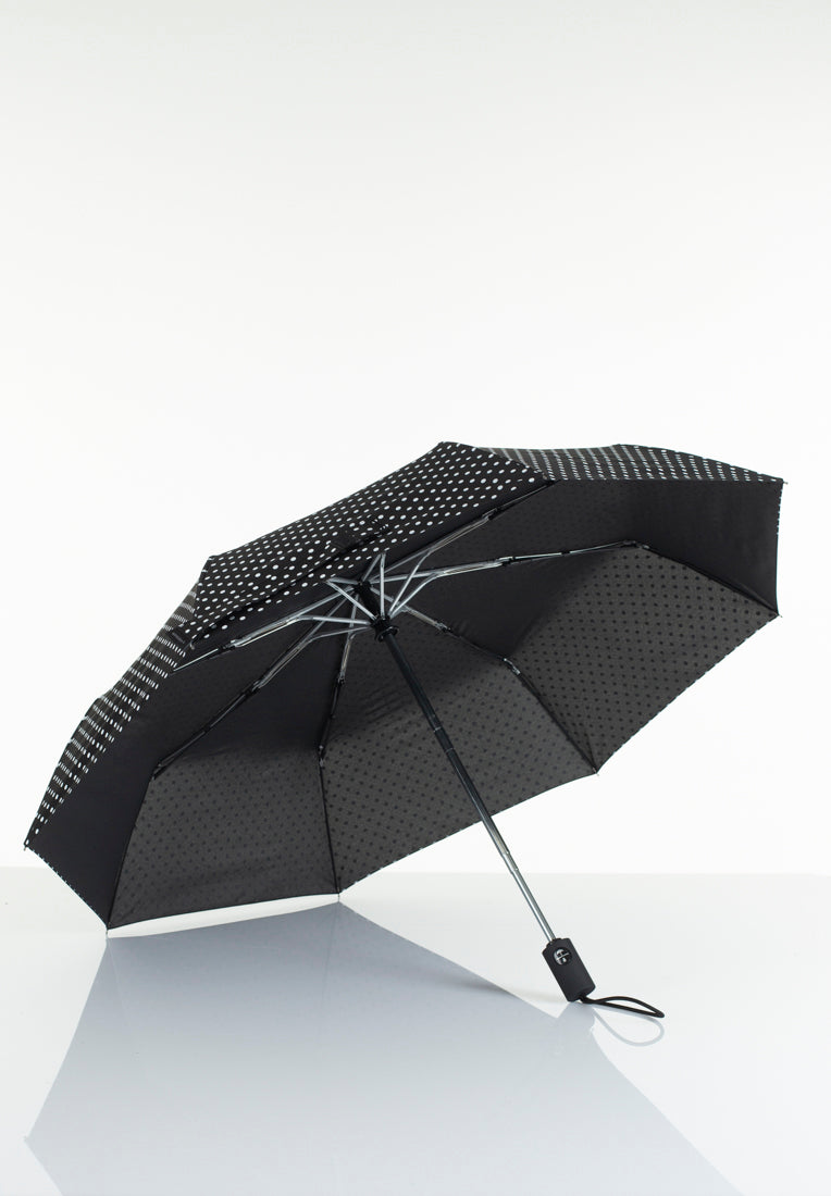 Lasessorrain-Täysautomaattinen kokoontaitettava sateenvarjo - 8772-Musta valkoisilla palloilla-Sivusta