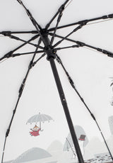 Lähikuva Muumi Saaressa kestävän kokoontaitettavan sateenvarjon rungosta