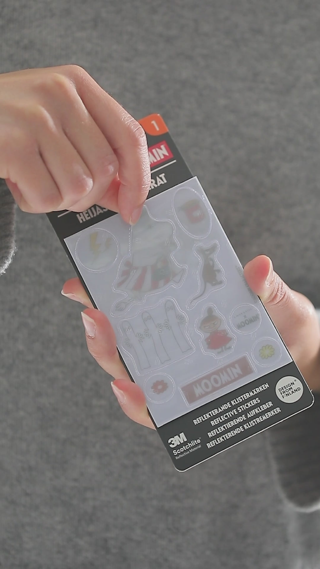 Video of reflective Moomin stickers