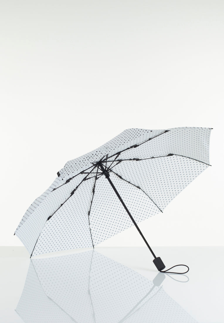 Lasessorrain-Kestävä kokoontaitettava sateenvarjo - 8775-Valkoinen mustilla palloilla-Sivusta