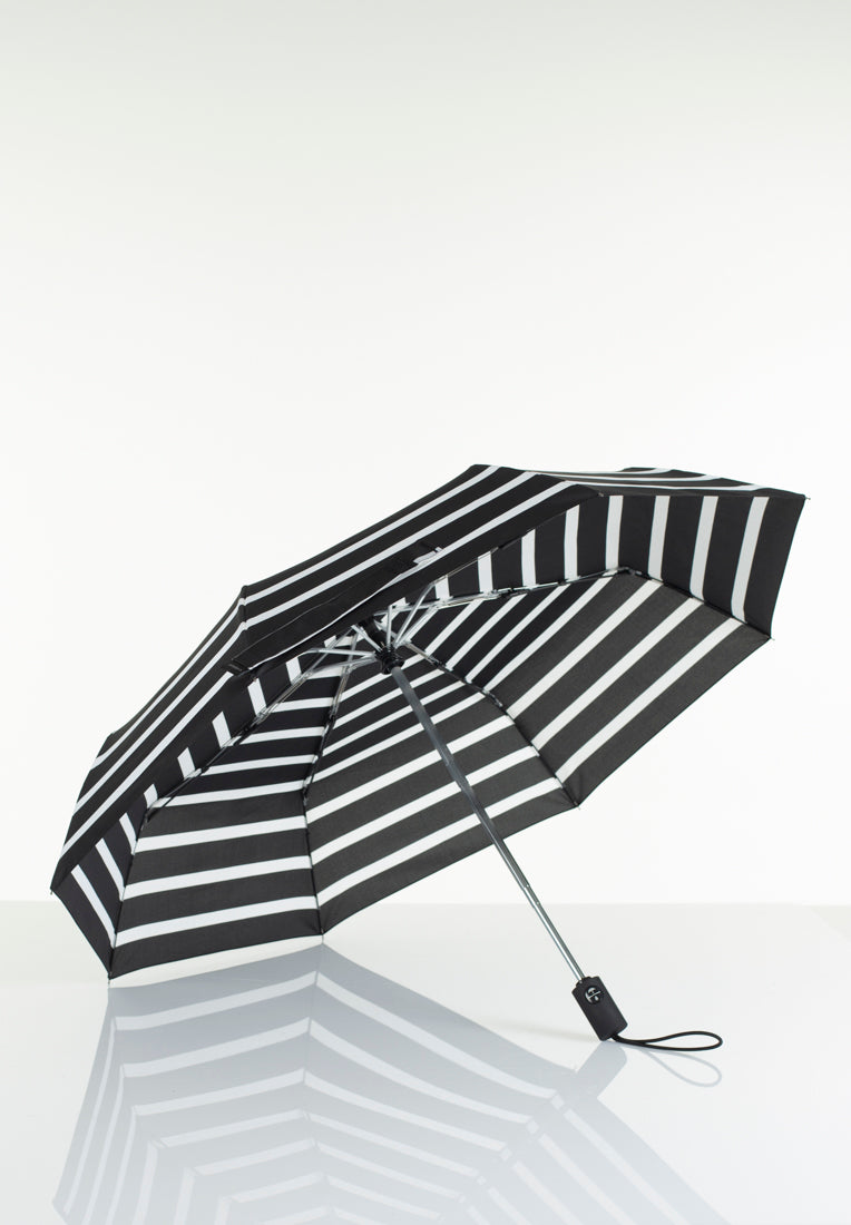 Lasessorrain-Täysautomaattinen kokoontaitettava sateenvarjo - 8772-Musta valkoisilla raidoilla-Sivusta