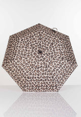 Edullinen kokoontaitettava sateenvarjo beige pantterikuosi 2E