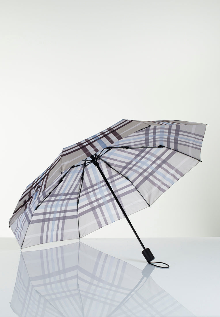 Lasessorrain-Kestävä kokoontaitettava sateenvarjo - 8775-Beige ruutukuosi-Sivusta
