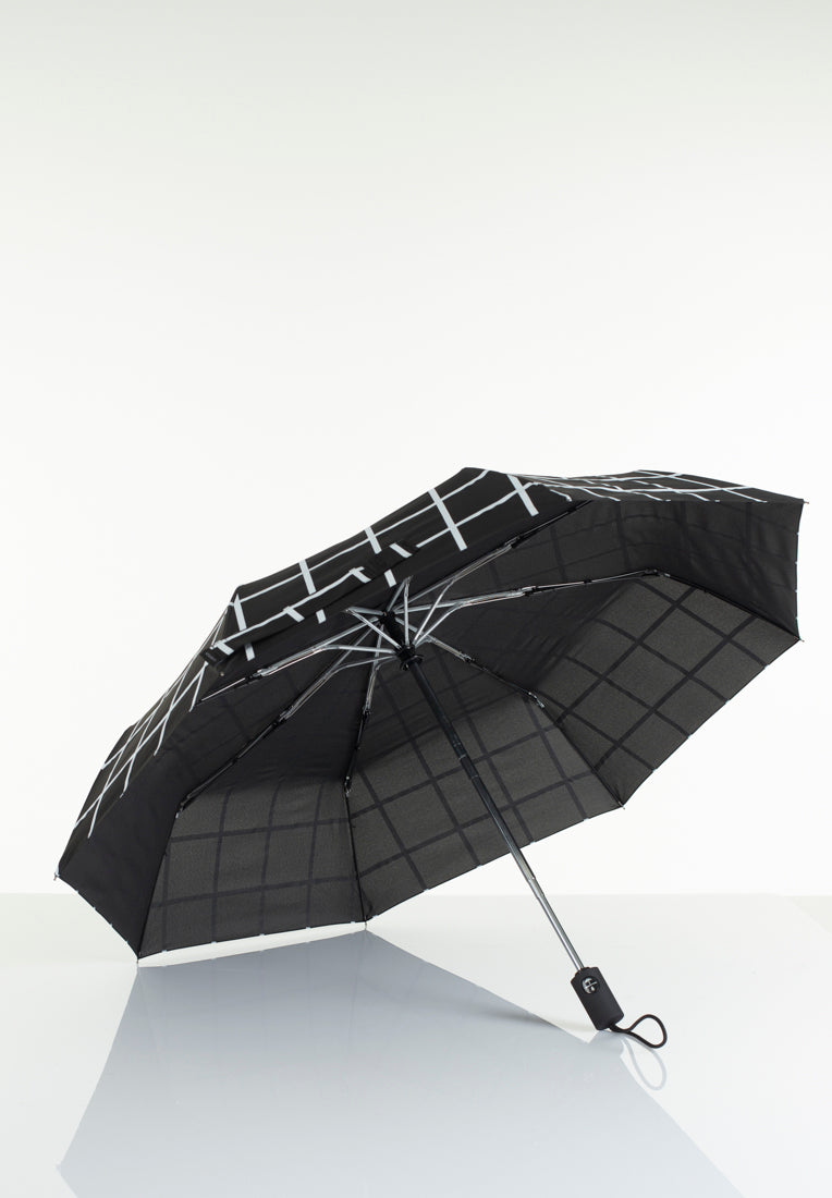 Lasessorrain-Täysautomaattinen kokoontaitettava sateenvarjo - 8772-Musta valkoisella ruudukolla-Sivusta