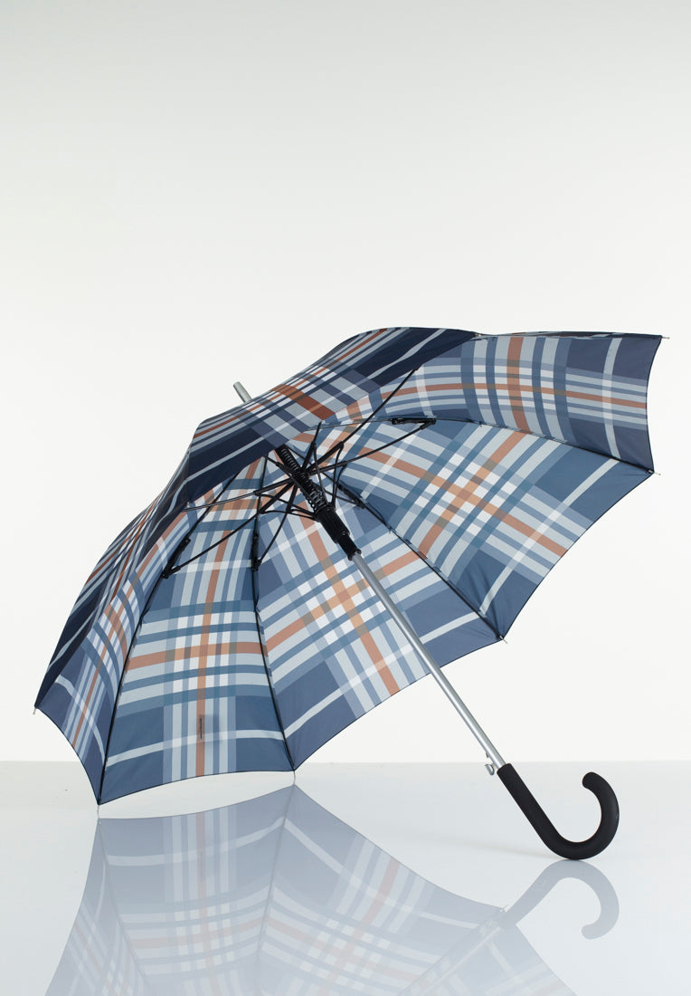 Lasessorrain-Automaattinen pitkä sateenvarjo - 8774-Neopreenipinnoitettu liukumaton navy ruutukuosi-Sivusta