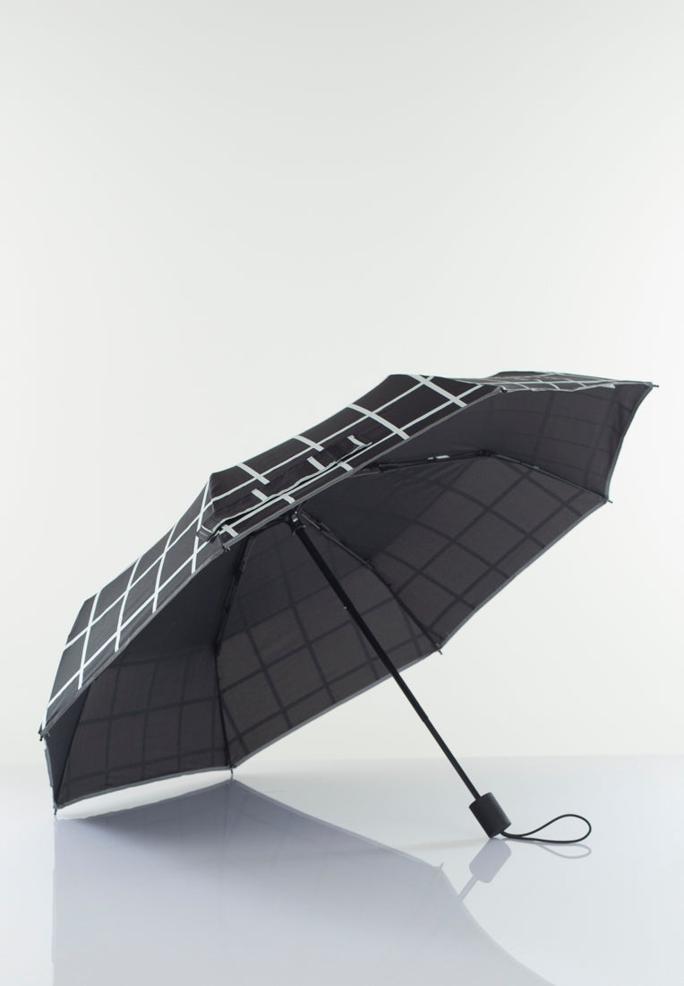 Lasessorrain-Kestävä kokoontaitettava sateenvarjo heijastavalla reunalla - 8775R-Musta valkoisella ruudukolla-Sivusta